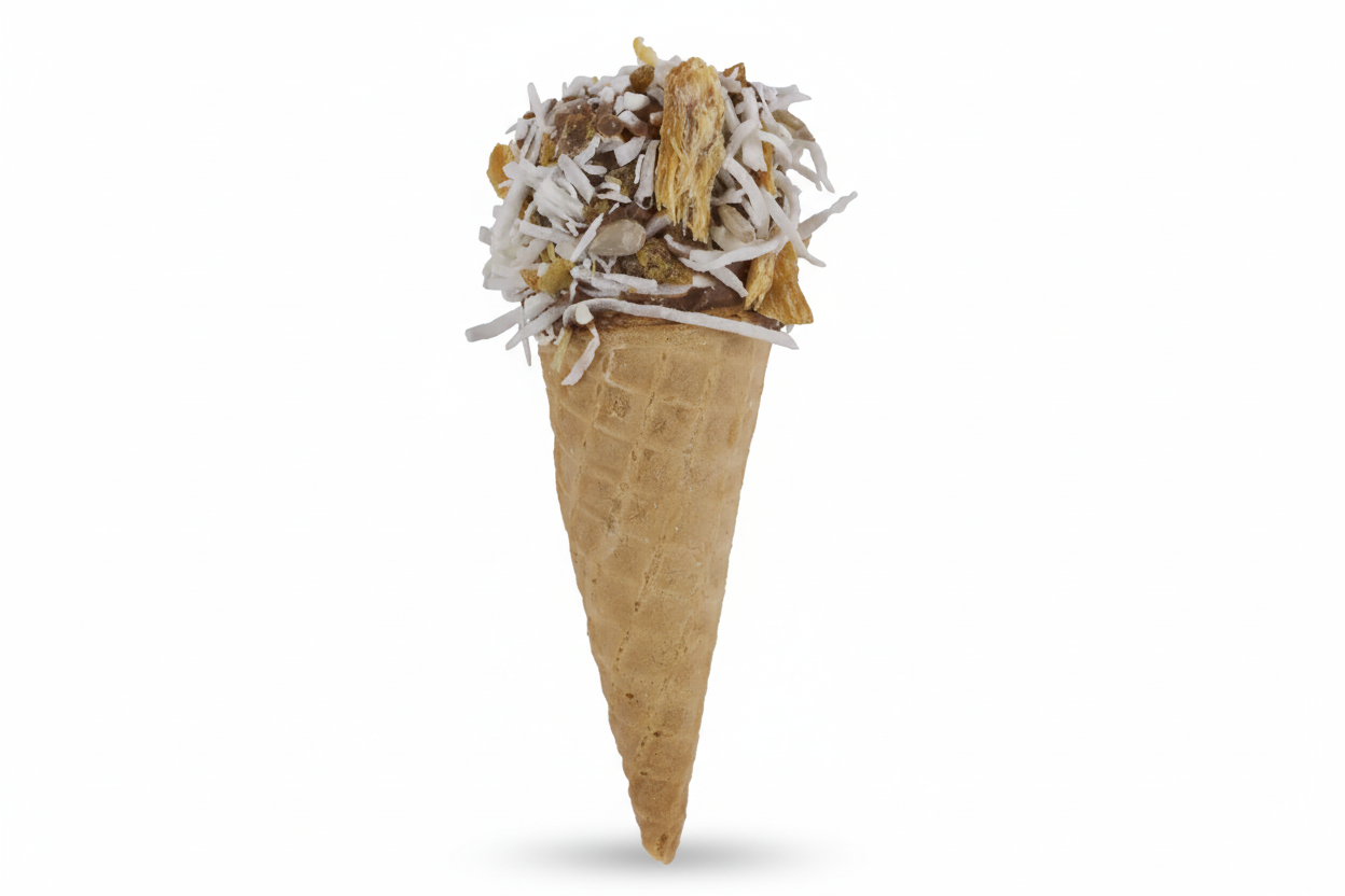 Professional dog treat ice cream cone product photo